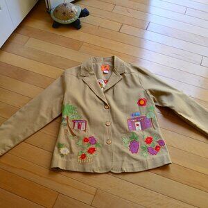 HEARTS OF PALM Size 6 Brown Island Tropical Lined Cotton Blazer Jacket NWT